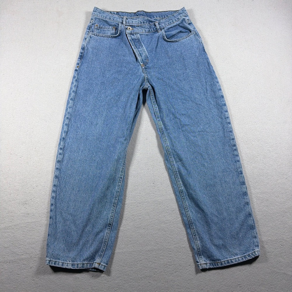 Collusion Asymmetric Waist Baggy Jeans Women 30 Wide Leg Blue Denim Pants Skater